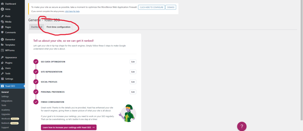 image of yoast general settings